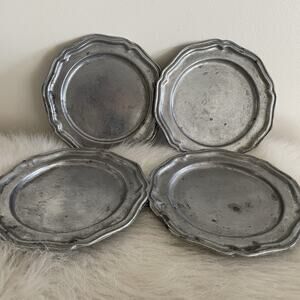 Pewter Crown Castle Ltd. Plates Set of 4 Made in U.S. Vintage 6.5"